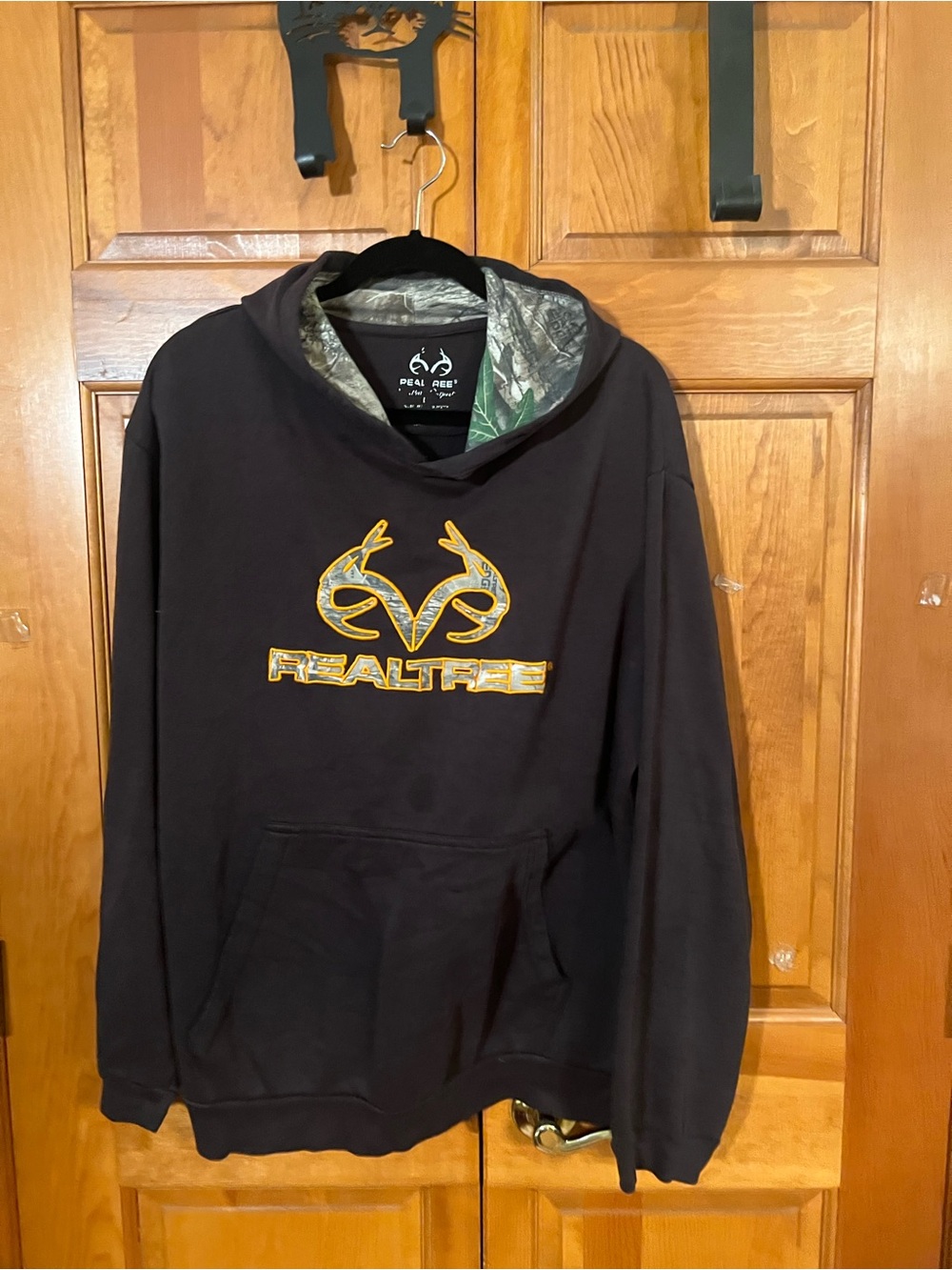 Realtree Black Hoodie with Camo-Lined Hood and Yellow Logo